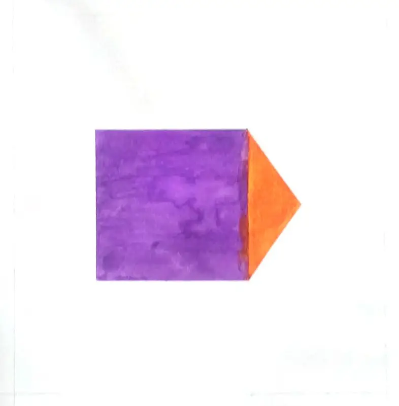 A purple square joined to an orange triangle