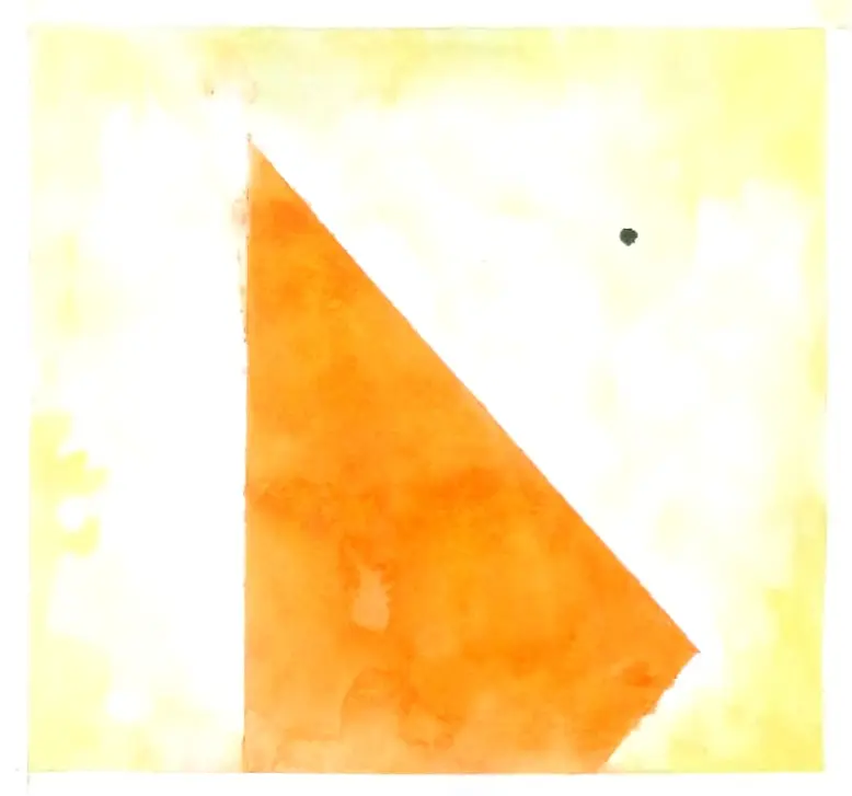 An orange watercolor triangle on a yellow wash