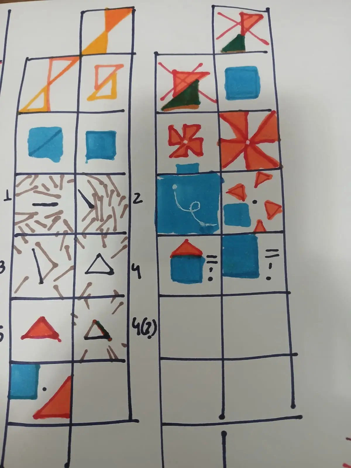 Second storyboard sheet in marker with shape sequences